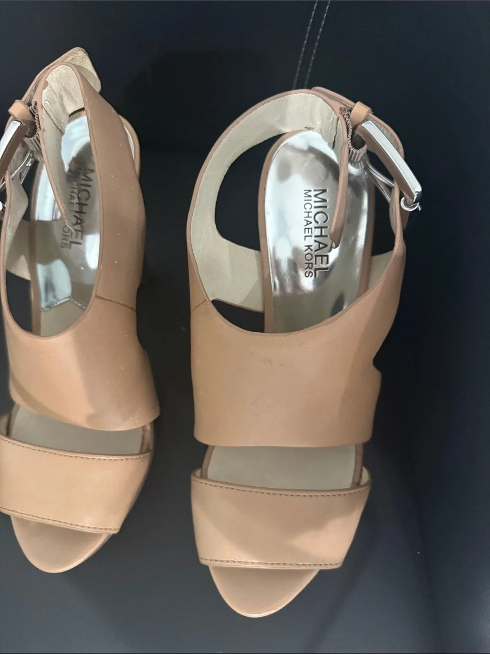 Michael Kors Nude Leather Open-Toe Ankle Strap Heels